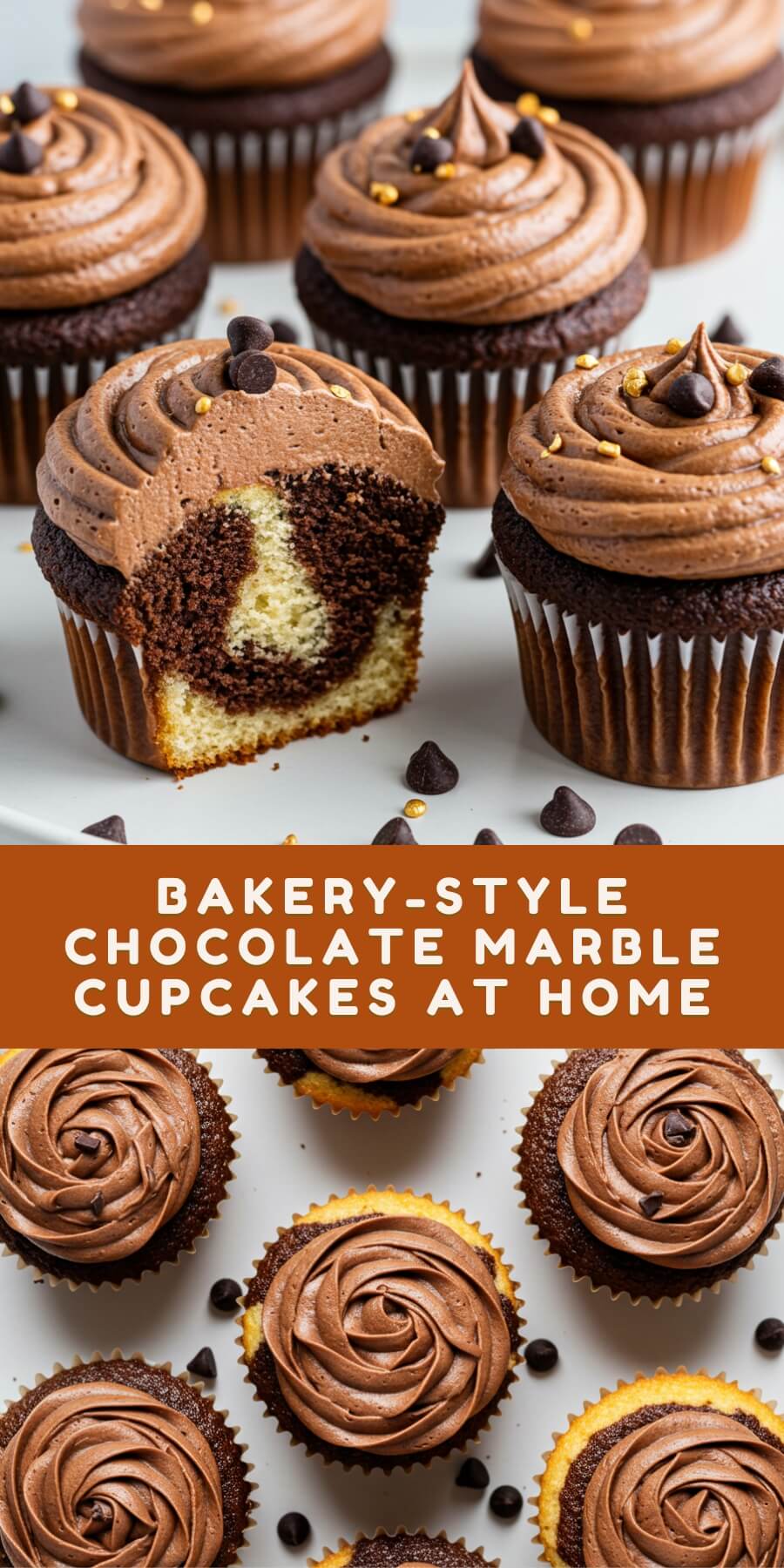 Light and fluffy marble cupcakes with swirls of vanilla and chocolate, topped with rich buttercream and playful sprinkles.