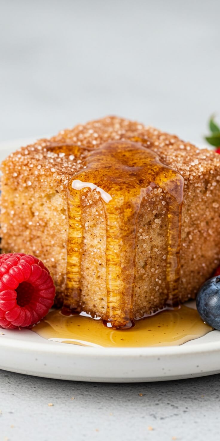 Cinnamon French Toast Bites with Maple Syrup are bite-sized pieces of golden, custardy French toast, perfectly spiced with cinnamon and served with a drizzle of sweet maple syrup.