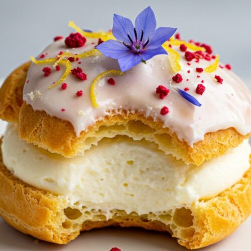 Classic French profiteroles with crisp choux buns, luscious vanilla ice cream, and rich chocolate sauce—an elegant, timeless dessert indulgence.