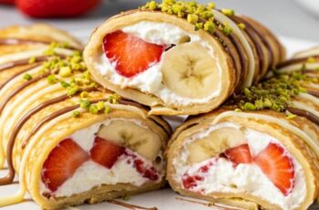 Crepe Rolls with Cream, Strawberries & Chocolate
