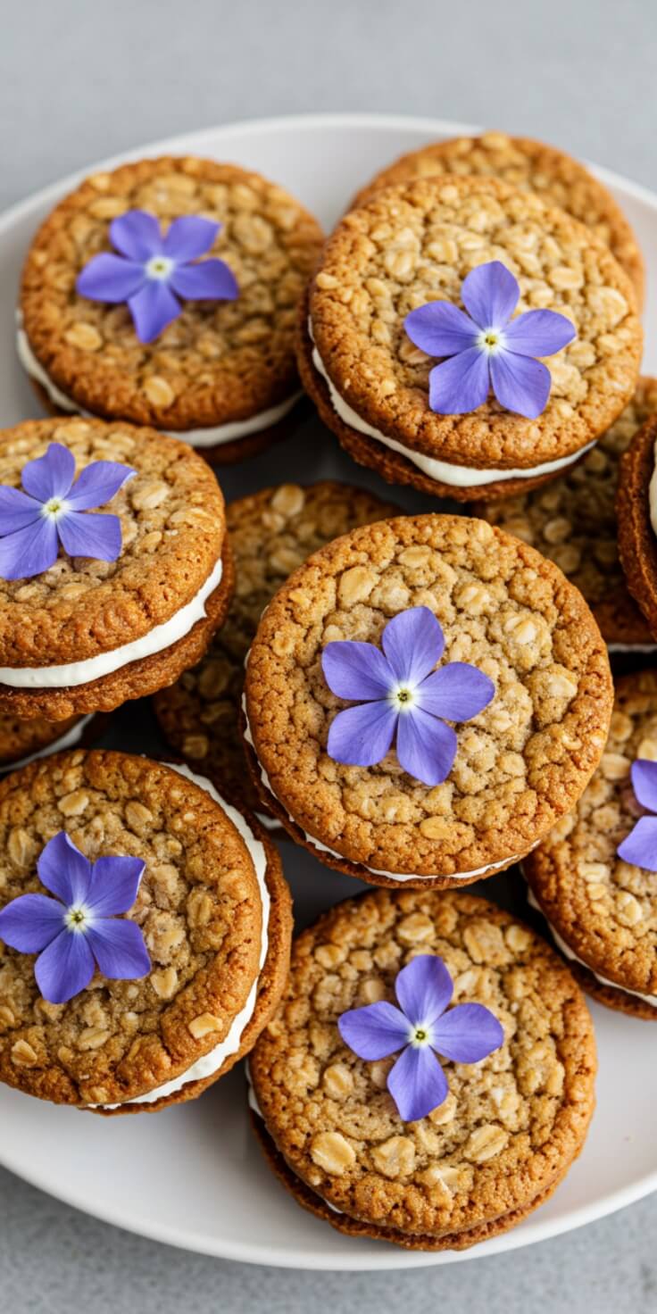 These oatmeal sandwich cookies are chewy, nutty, and filled with a rich brown butter cream cheese frosting—comfort baking at its most indulgent!