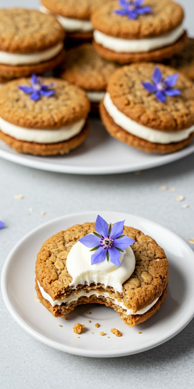 These oatmeal sandwich cookies are chewy, nutty, and filled with a rich brown butter cream cheese frosting—comfort baking at its most indulgent!