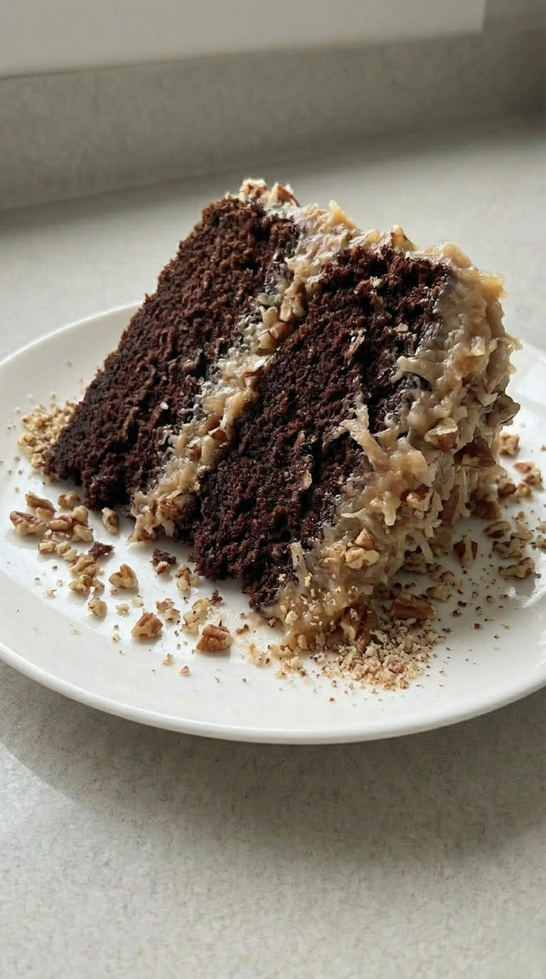 Easy German Chocolate Cake – Rich, Moist & Coconut Pecan Topping