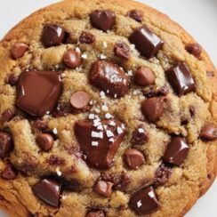 Thick, chewy brown butter cookies loaded with three kinds of chocolate. Rich, nutty, and perfectly gooey in every bite!
