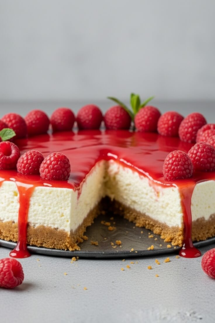 Cheesecake with Raspberry Sauce