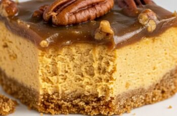Pecan Pumpkin Cheesecake Bars with Butterscotch Sauce