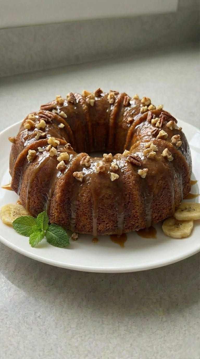Banana Bundt Cake with Homemade Brown Sugar Glaze