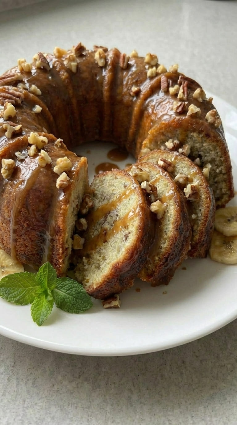 Banana Bundt Cake with Homemade Brown Sugar Glaze
