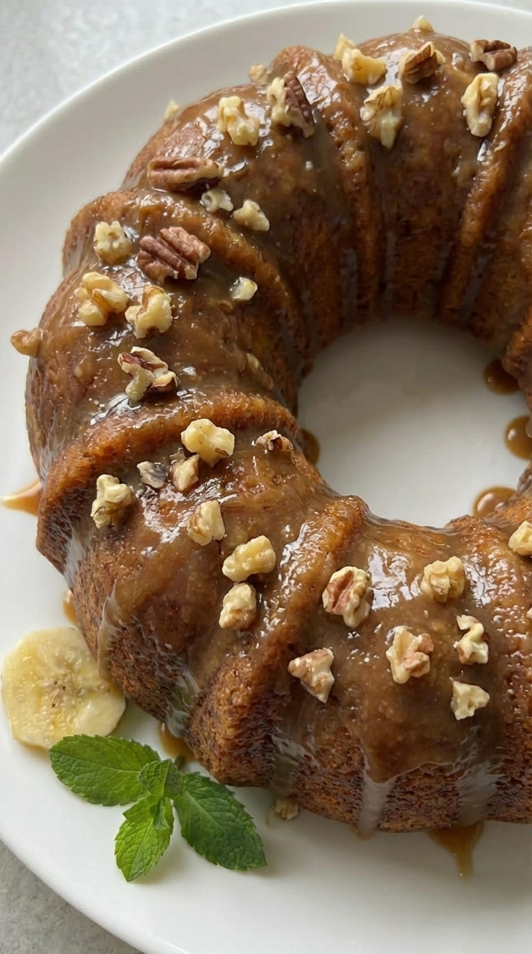Banana Bundt Cake with Homemade Brown Sugar Glaze
