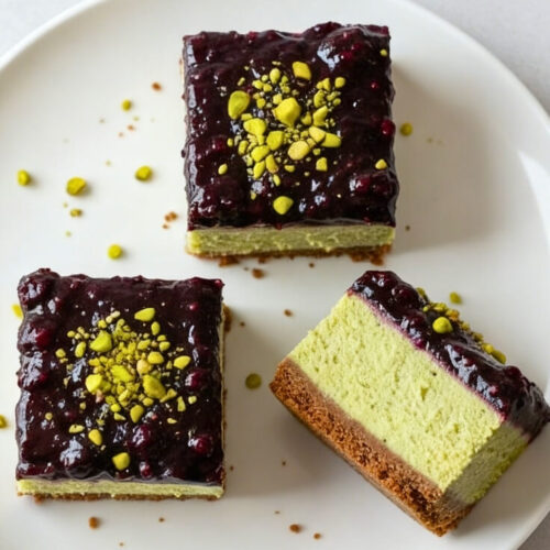 Blackberry Pistachio Cheesecake Bars