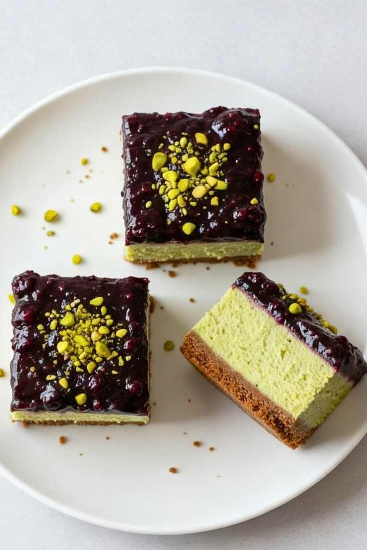 Blackberry Pistachio Cheesecake Bars