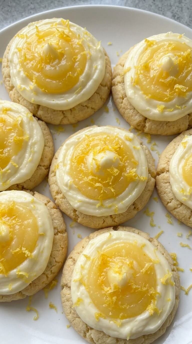 Crumbl Lemon Cookies with Lemon Curd and Cream Cheese Frosting