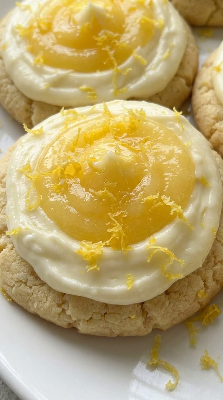 Crumbl Lemon Cookies with Lemon Curd and Cream Cheese Frosting