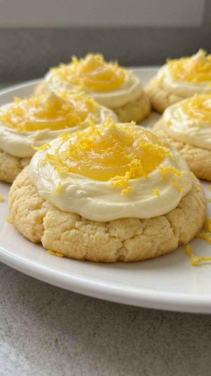 Crumbl Lemon Cookies with Lemon Curd and Cream Cheese Frosting