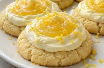 Crumbl Lemon Cookies with Lemon Curd and Cream Cheese Frosting