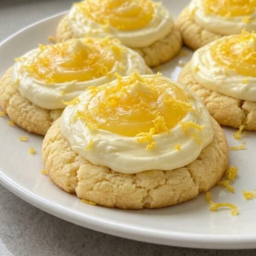 Crumbl Lemon Cookies with Lemon Curd and Cream Cheese Frosting