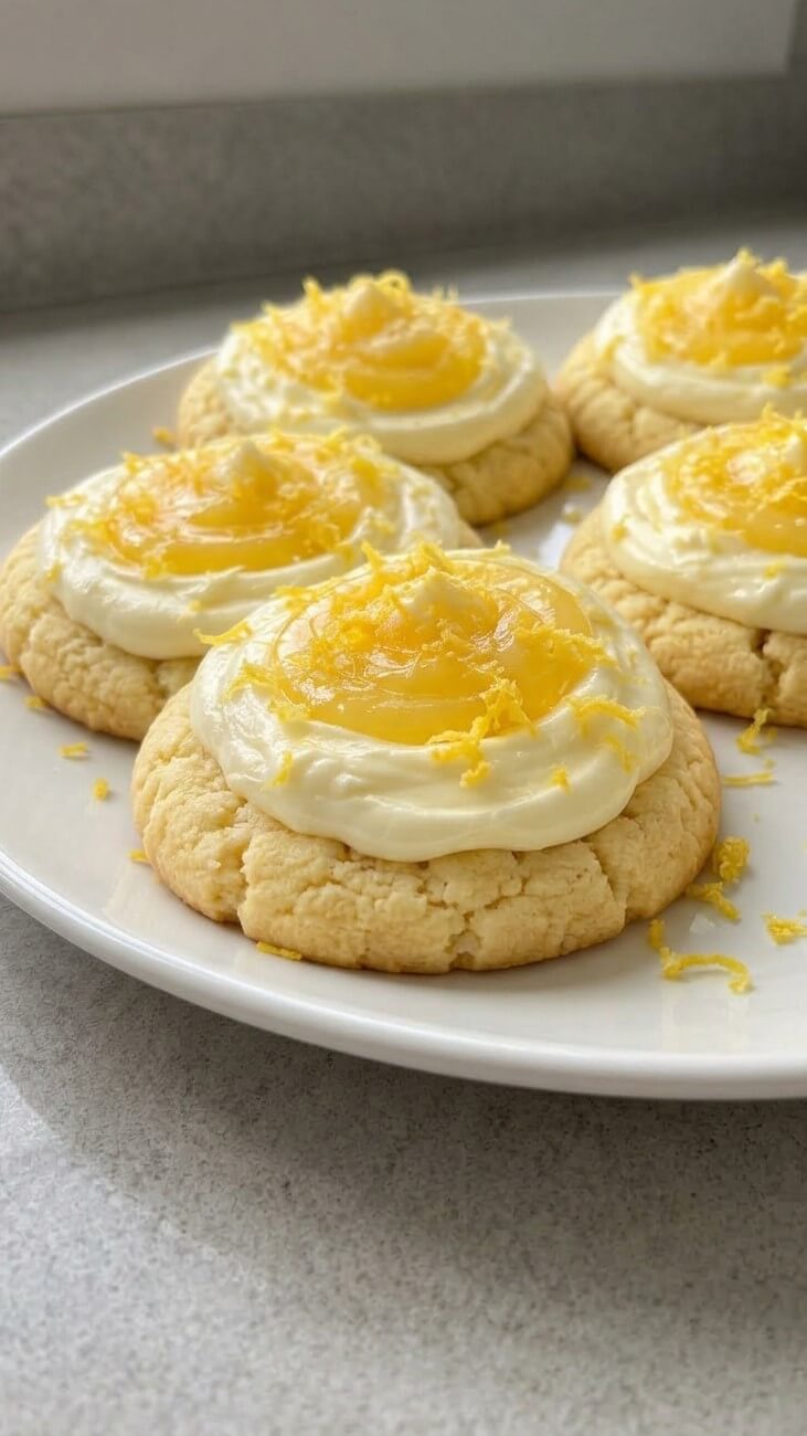 Crumbl Lemon Cookies with Lemon Curd and Cream Cheese Frosting