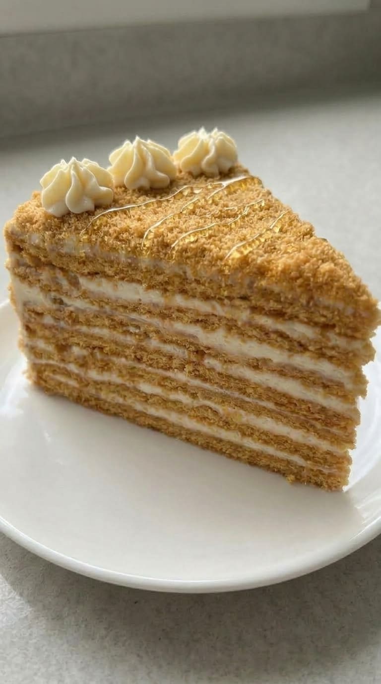 Easy Homemade Medovik Cake with Soft Honey Cake Layers