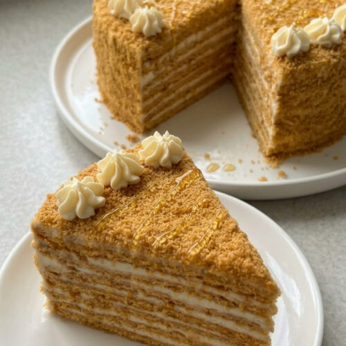 Easy Homemade Medovik Cake with Soft Honey Cake Layers