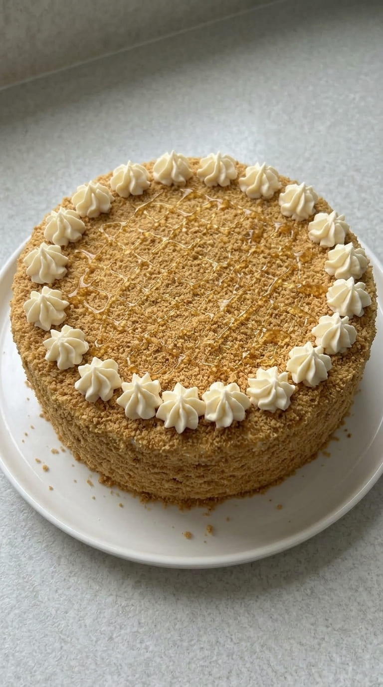 Easy Homemade Medovik Cake with Soft Honey Cake Layers
