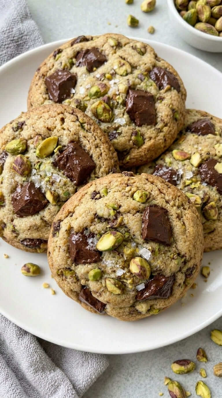 These Pistachio Chocolate Chunk Cookies are buttery, chewy, chocolatey, and seriously hard to resist!