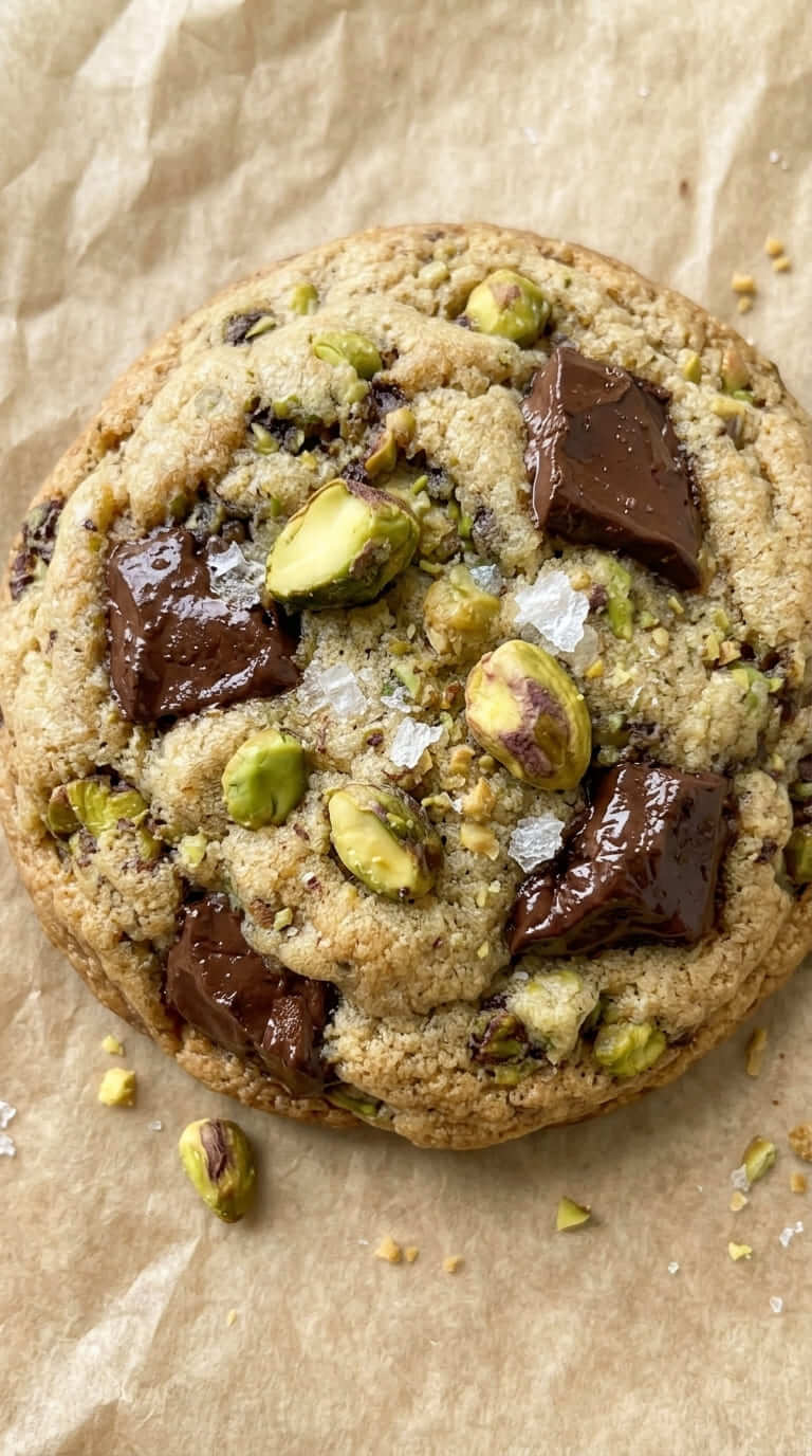 These Pistachio Chocolate Chunk Cookies are buttery, chewy, chocolatey, and seriously hard to resist!