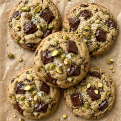 These Pistachio Chocolate Chunk Cookies are buttery, chewy, chocolatey, and seriously hard to resist!