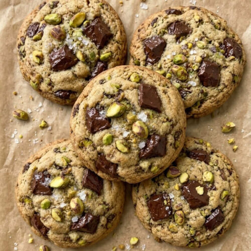 These Pistachio Chocolate Chunk Cookies are buttery, chewy, chocolatey, and seriously hard to resist!