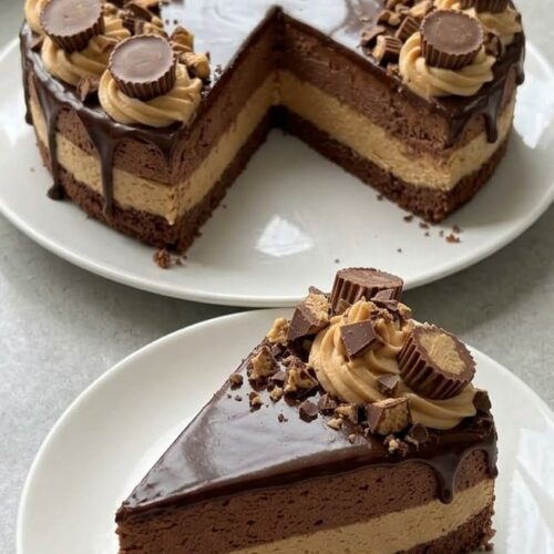 Easy No-Bake Chocolate Peanut Butter Mousse Cake with Ganache
