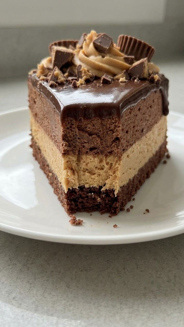 Easy No-Bake Chocolate Peanut Butter Mousse Cake with Ganache