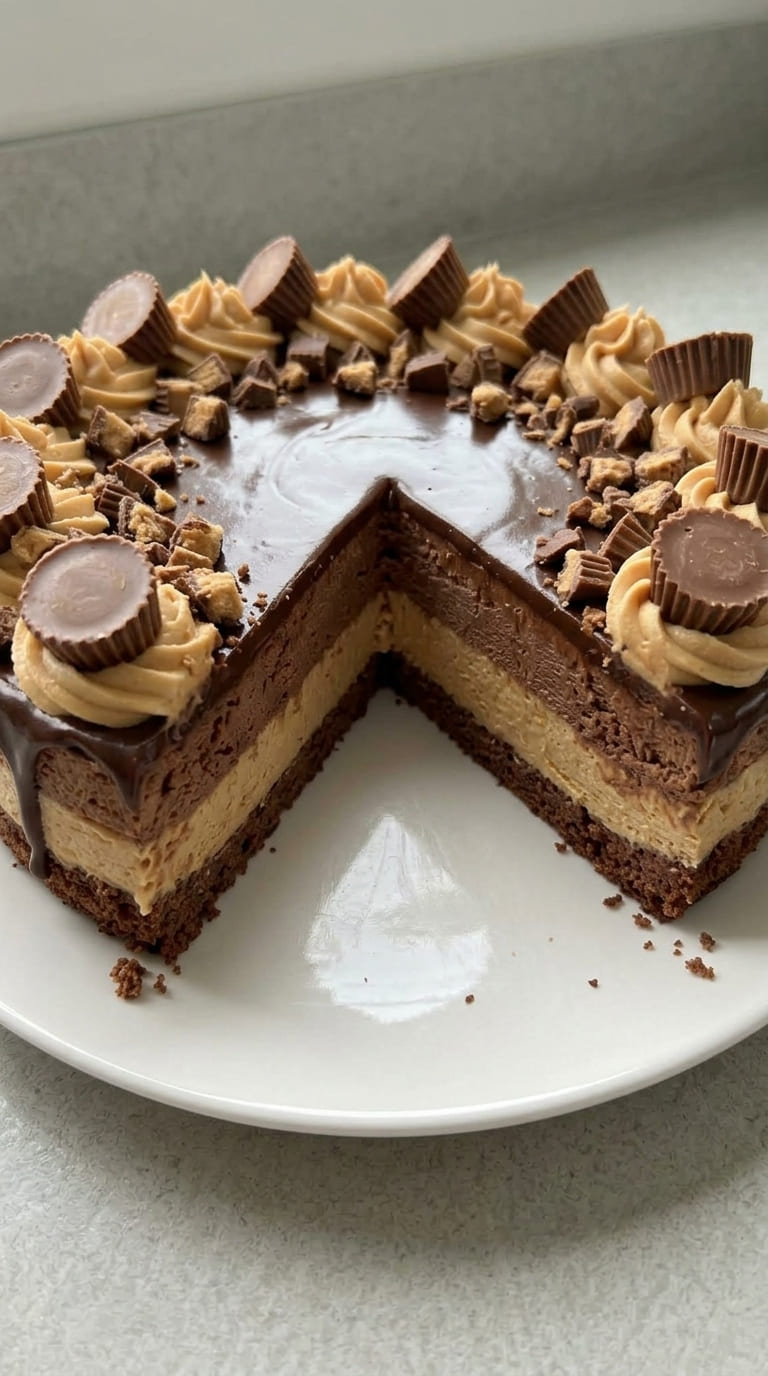 Easy No-Bake Chocolate Peanut Butter Mousse Cake with Ganache