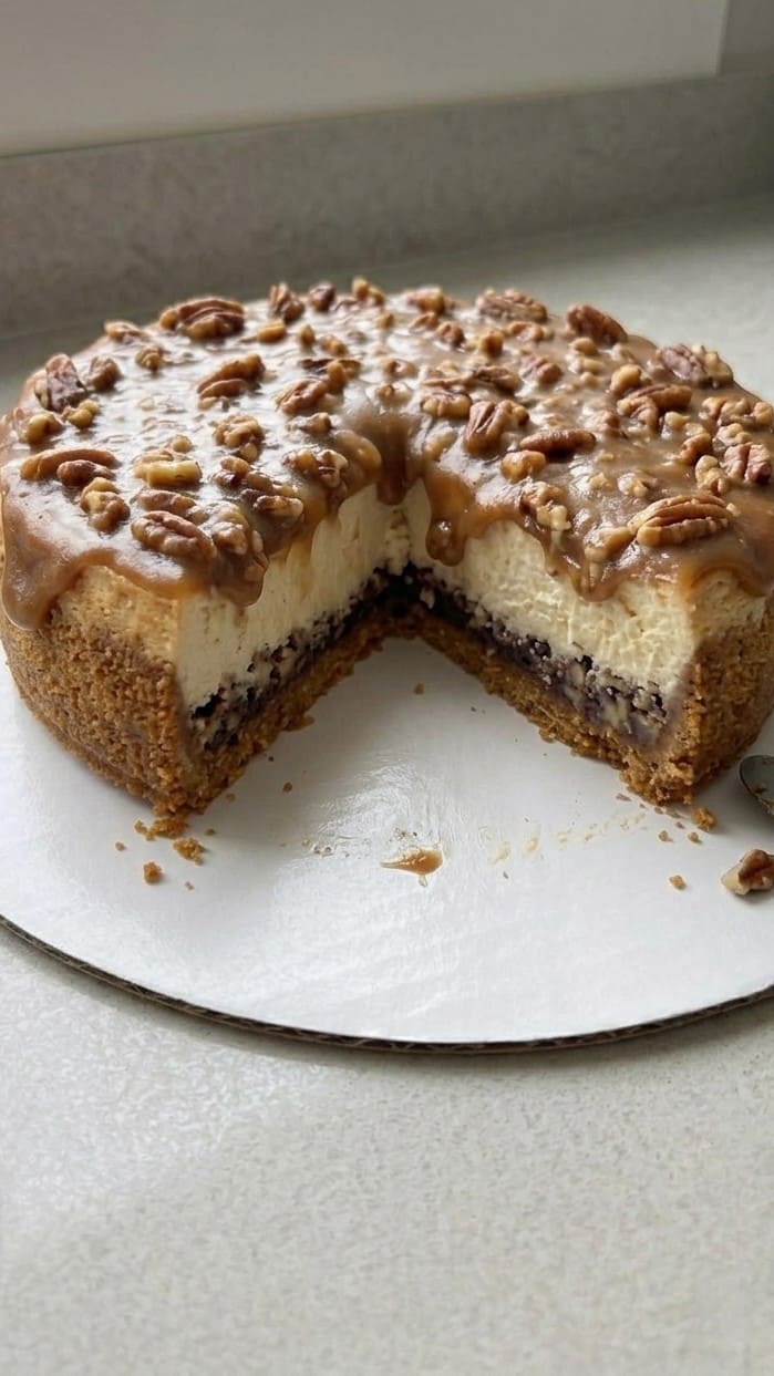 Easy Pecan Pie Cheesecake with Caramelized Pecan Topping